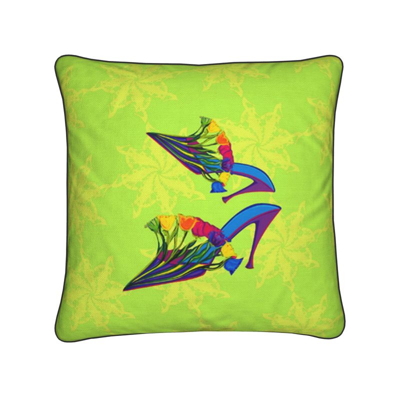 Designer-Sofakissen Beautiful mit Damenschuhen und bunten Tulpen, Motiv Frühjahrskollektion

