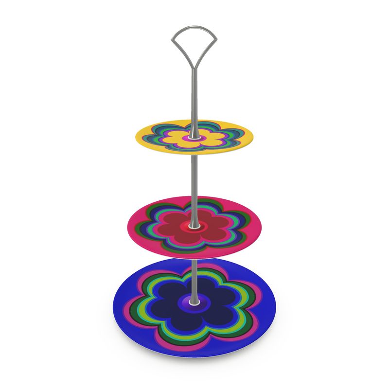 Designer-Etagere Flowerpower mit 70er-Jahre-Blütenmuster auf drei Ebenen, Motiv aus Summertime
