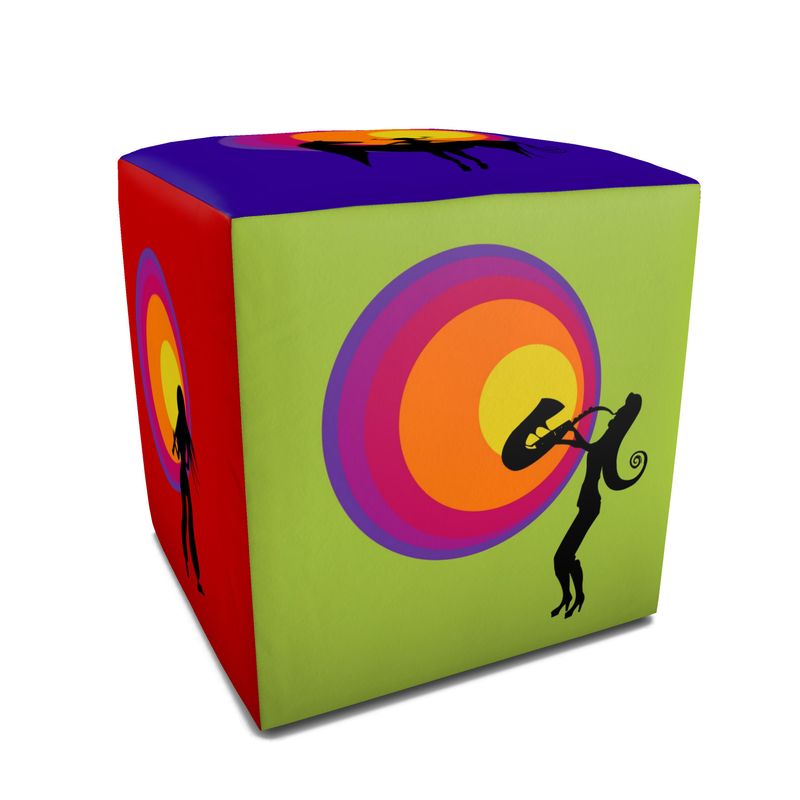 Würfelhocker „Die Tonträgerinnen – Pop Sunset Edition“ (45 × 45 × 45 c