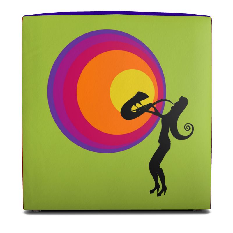 Würfelhocker „Die Tonträgerinnen – Pop Sunset Edition“ (45 × 45 × 45 c