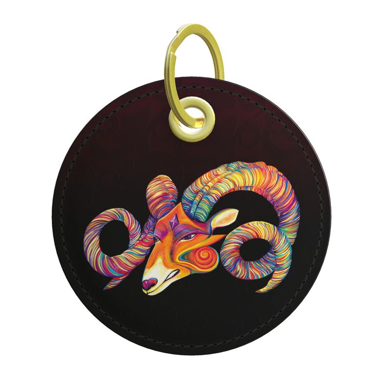 Widder Schlüsselanhänger – Rundes „Kronjuwel“-Design auf Leder