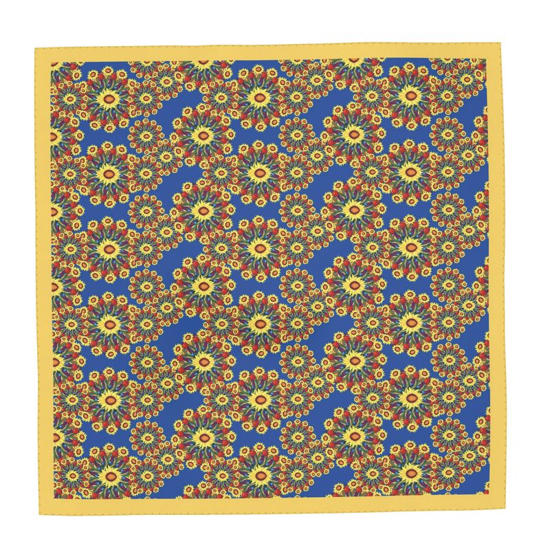 Seidentuch 50 g – „Sonnenblumenfeld“, handgesäumt, gelber Rahmen