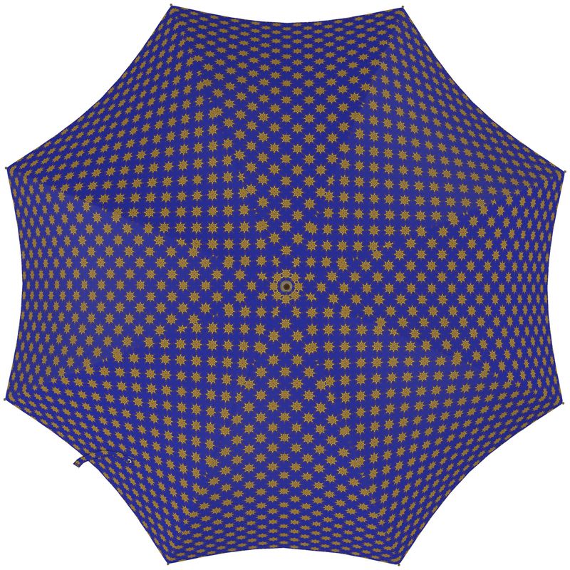 Designer-Regenschirm Sternstunden mit märchenhaftem Dornröschen-Motiv in Nachtblau und Goldgelb
