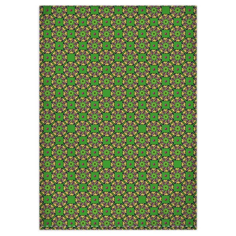 Designerbettwäsche Sonnenblumencharakter – Vorderseite mit kaleidoskopisch angeordneten Ornamenten aus dem Kunstwerk Blumencharakter, moosgrün und gold, 100% Bio-Baumwolle