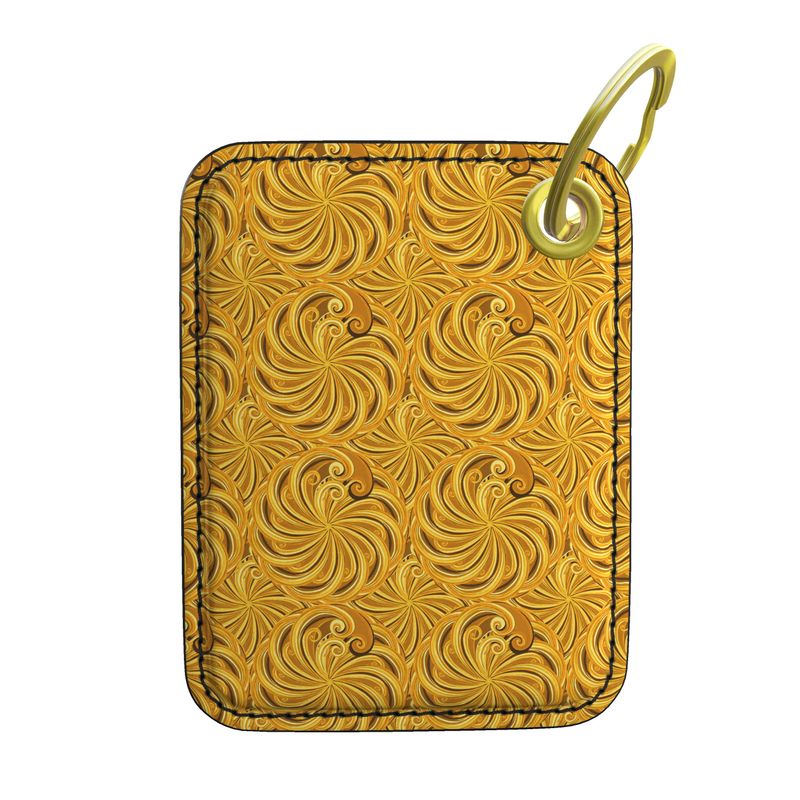 Schlüsselanhänger Löwe Königliche Präsenz – Rückseite mit goldfarbenem Muster aus Mähnenlocke, beidseitig bedrucktes Leder-Accessoire