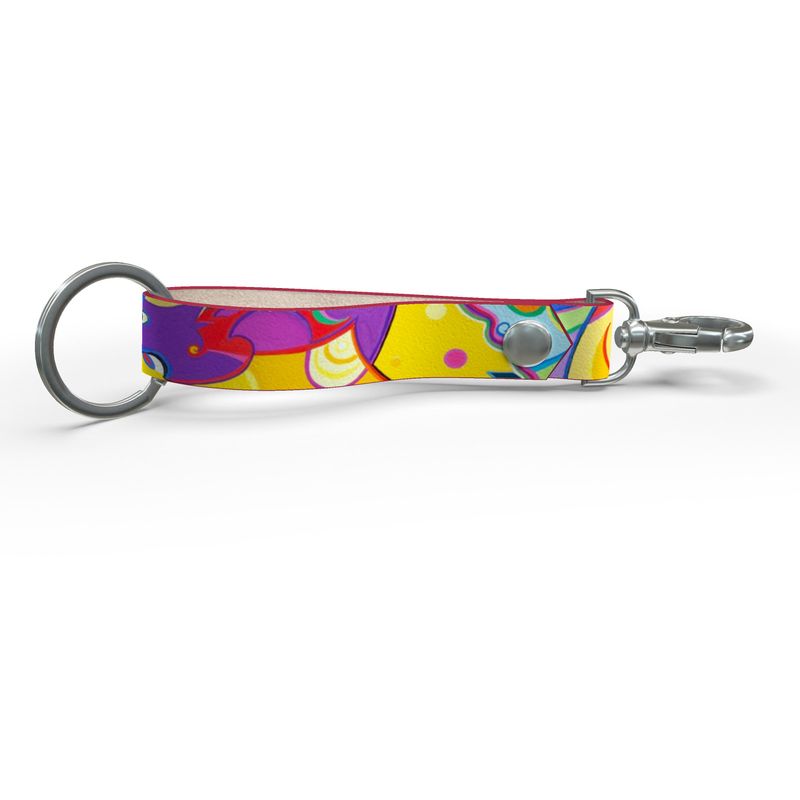 Schlüsselband aus echtem Leder mit Bunt auf Bunt Logo, praktischer Karabinerhaken und robuste Verarbeitung